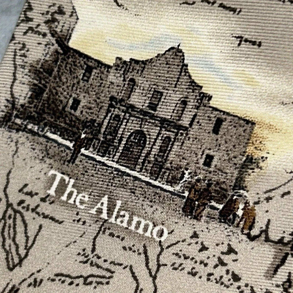 Tie Tales Texas Missions Silk Necktie Alamo Scenic Map Travel Souvenir 69